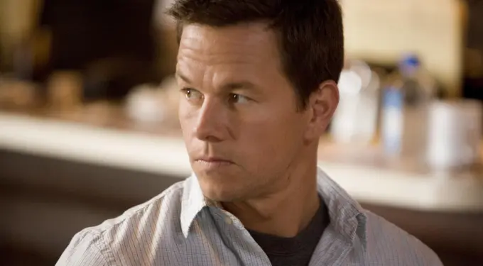 Mark Wahlberg close-up looking left in a casual checkered shirt