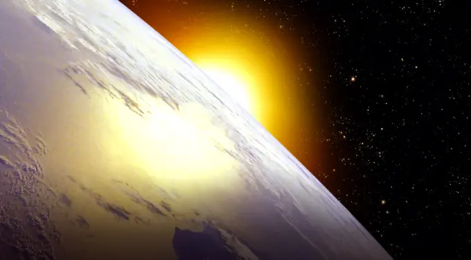 Earth from space with sunrise and stars in Disneynature documentary Earth