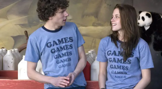 Jesse Eisenberg and Kristen Stewart in a scene from Adventureland