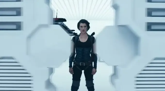 Milla Jovovich as Alice in a lab scene from the official Resident Evil: Afterlife trailer
