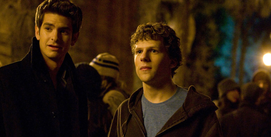 Andrew Garfield and Jesse Eisenberg in a scene from The Social Network on Sony Pictures official page