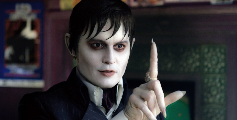 Johnny Depp as Barnabas Collins with pale makeup and long nails