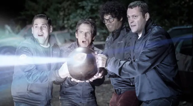 Jonah Hill, Ben Stiller, Richard Ayoade and Vince Vaughn in The Watch