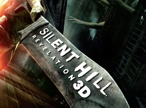 Silent Hill: Revelation 3D poster with character's giant knife and reaching zombie hands