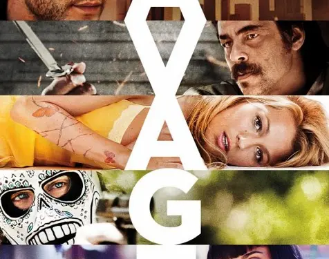 Savages movie poster with character faces and desert background