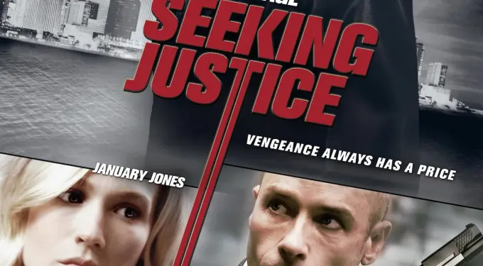 Seeking Justice movie poster with Nicolas Cage, January Jones, and Guy Pearce