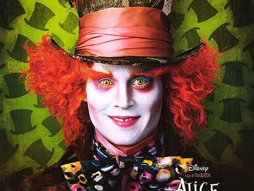 Mad Hatter with bright red hair and colorful hat from Alice in Wonderland poster