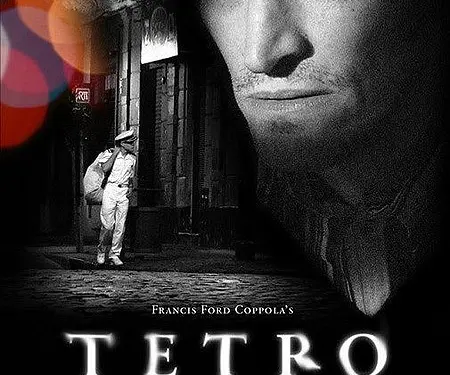 Tetro movie poster with Vincent Gallo's face and man under streetlight