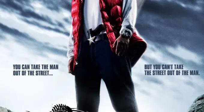 Daddy Yankee in red vest on Talento de Barrio movie poster