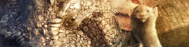 Reepicheep mouse standing beside dragon scales close-up from movie