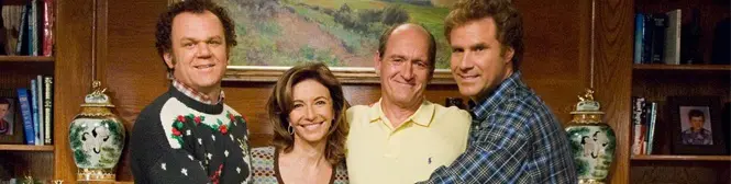 Step Brothers cast John C. Reilly, Mary Steenburgen, Richard Jenkins, Will Ferrell smiling indoors