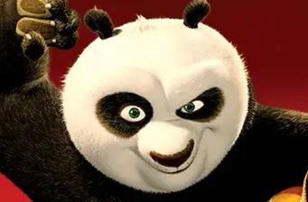Close-up of Po the panda preparing to fight with a determined look