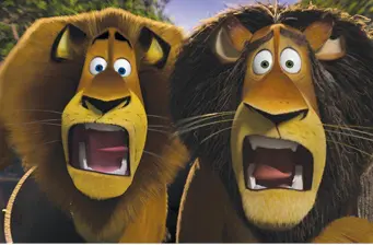 Two animated lions with shocked faces from Madagascar movie