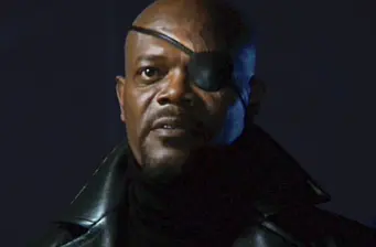 Samuel L. Jackson headshot wearing black eye patch and coat