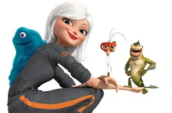 Animated characters from Monsters vs. Aliens pose on white background