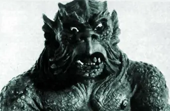 close-up of a monster creature mask in Clash of the Titans production