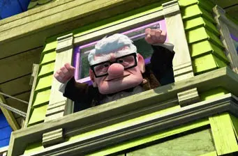 Carl Fredricksen from Up angrily fists raised at window