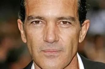 Close-up headshot of Spanish actor Antonio Banderas looking serious
