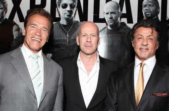 Arnold Schwarzenegger, Bruce Willis, Sylvester Stallone at Expendables event
