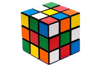 Scrambled Rubik's Cube showing colorful mixed squares