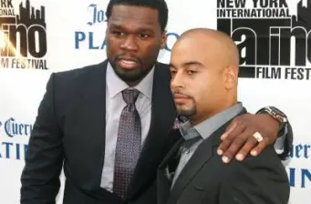 50 Cent and Jessy Terrero pose together at New York International Latino Film Festival