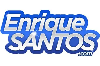 Blue and silver Enrique Santos logo with .com