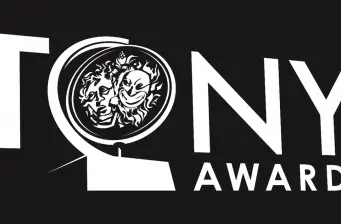 Tony Awards logo featuring comedy and tragedy masks on black background