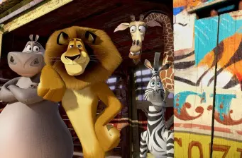 animated lion, zebra, giraffe, and hippo characters from Madagascar 3