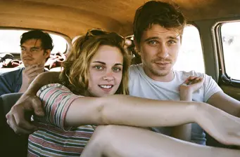 Three young people sit inside a car from the movie On the Road