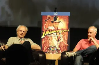 Ben Burtt and Dennis Muren talk Indiana Jones near movie poster