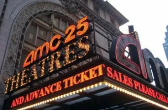 AMC 25 Theatres marquee sign with ticket sales message