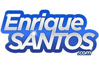 Blue and white Enrique Santos.com logo with sparkling effect