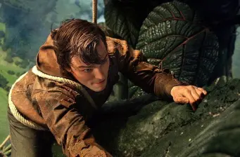 Jack climbing a gigantic leaf in a forest scene