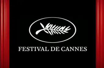 Festival de Cannes logo with palm leaf and text on black background