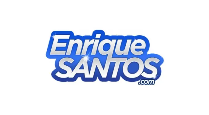 Blue and white Enrique Santos logo with sparkling shine effect