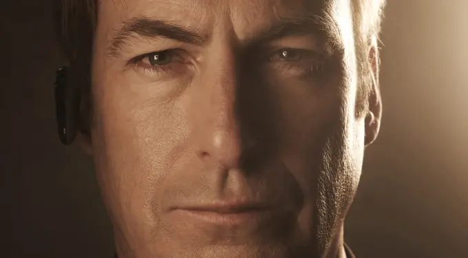 Close-up headshot of Saul Goodman actor Bob Odenkirk serious expression