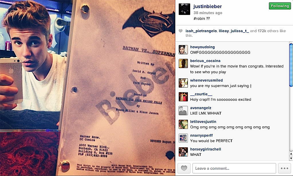 Breaking! Justin Bieber Offered Robin Role In ‘Batman vs. Superman’ Film!?
