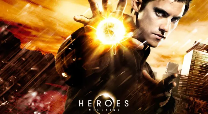 Peter Petrelli extends hand emitting energy in Heroes TV poster