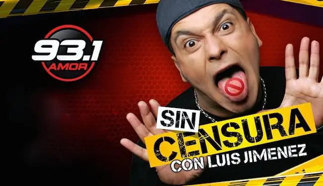 Luis Jimenez posing with hands raised and tongue out for Sin Censura poster