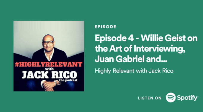 Jack Rico smiling in podcast cover for Highly Relevant with Willie Geist episode