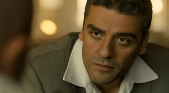 Oscar Isaac in “Operation Finale”
Oscar Isaac close-up in serious scene from Operation Finale