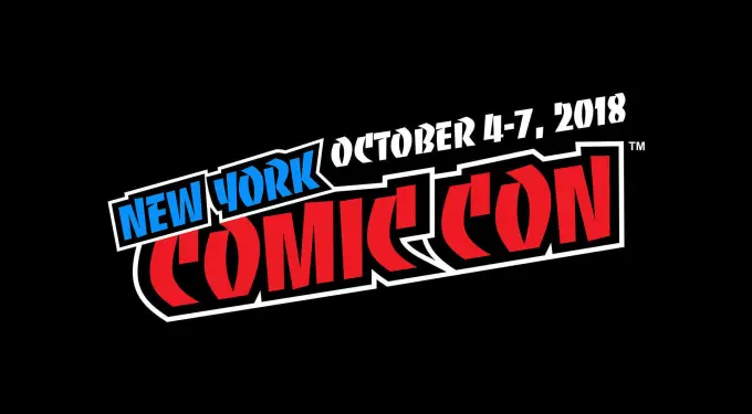 Logo for New York Comic Con event held October 4-7, 2018
New York Comic Con 2018 logo with event dates in bold red and blue text