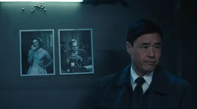Randall Park as Jimmy Woo in interrogation room, WandaVision scene