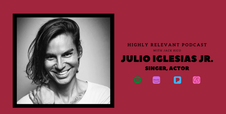 Julio Iglesias Jr. featured on the Highly Relevant Podcast with Jack Rico.
Black-and-white headshot of Julio Iglesias Jr. smiling with hand on chest