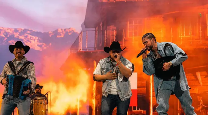 Bad Bunny and Grupo Frontera perform with fiery backdrop at Coachella